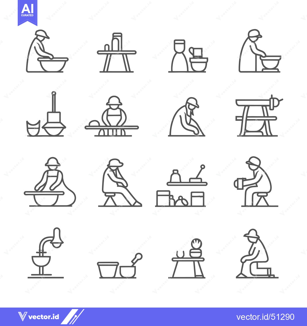 Premium Vector dari Line Art Icons Depicting People Making Pottery