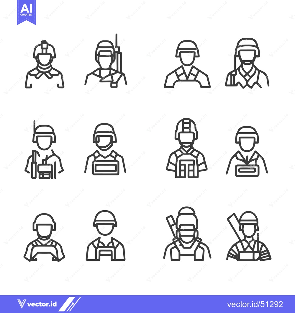 Premium Vector dari Line Art Icons Depicting Soldiers in Different Combat Gear and Poses