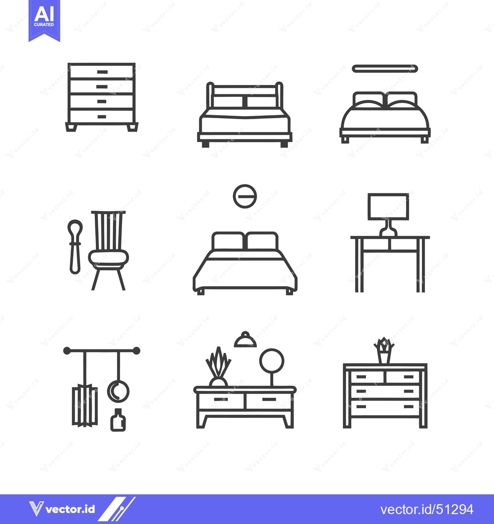 Premium Vector dari Line Art Icons Depicting Various Bedroom Furniture and Accessories