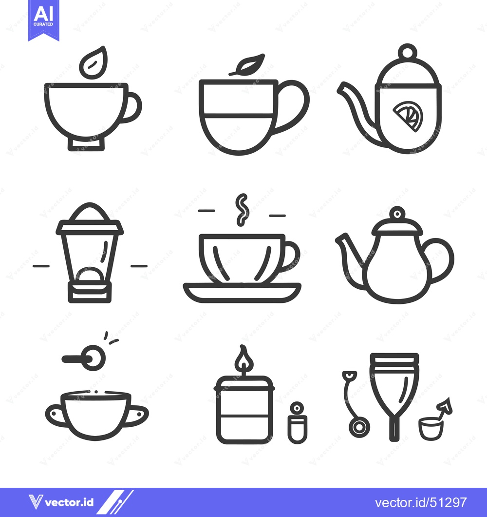 Premium Vector dari Line Art Icons Depicting Various Types of Tea and Coffee Beverages