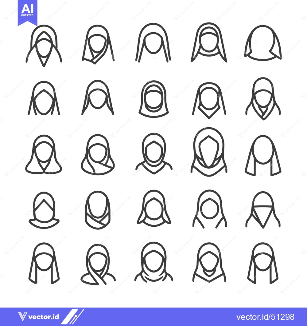 Premium Vector of Line Art Icons Depicting Women Wearing Hijabs