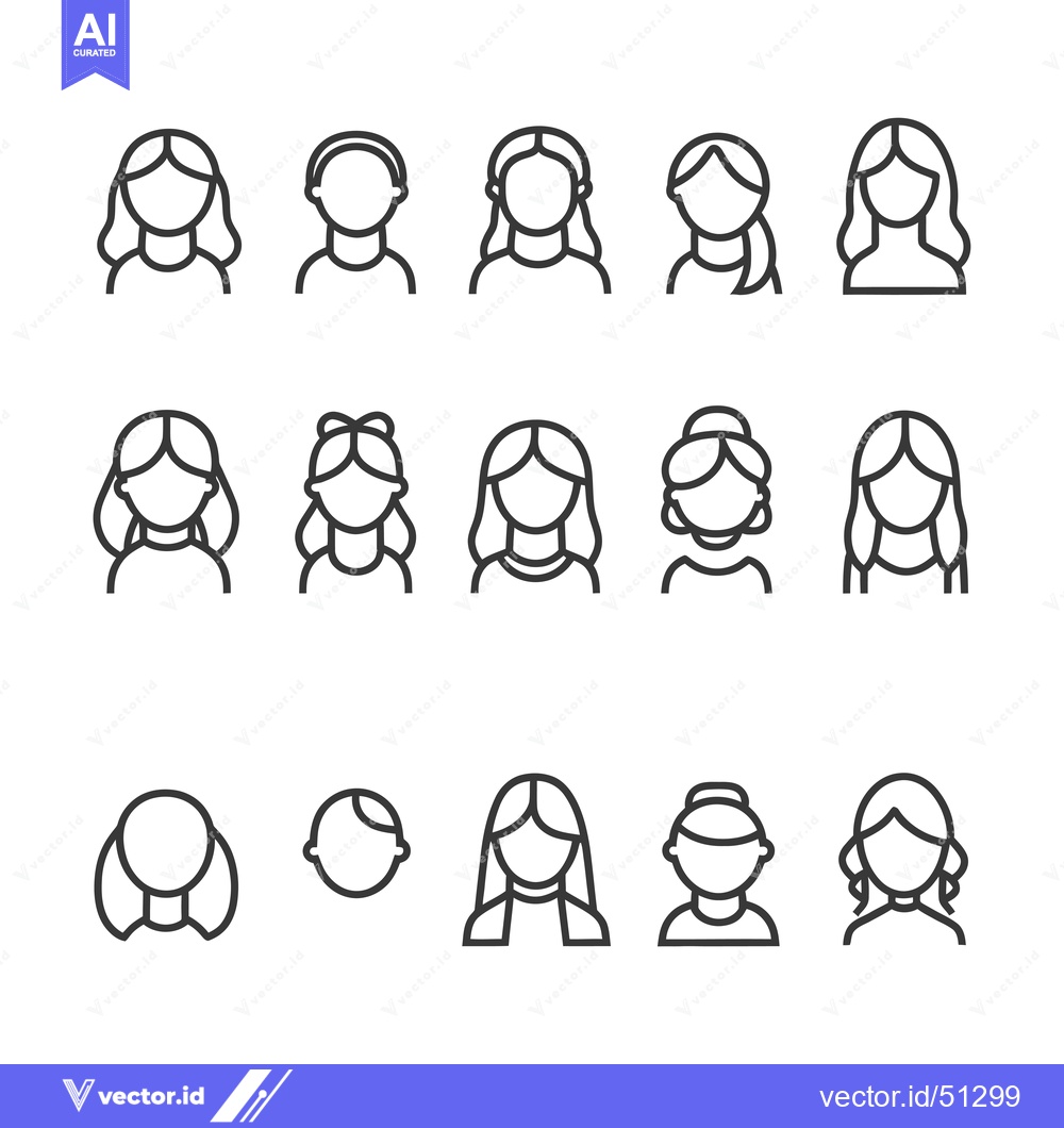 Premium Vector of Line Art Icons Depicting Women with Different Hairstyles