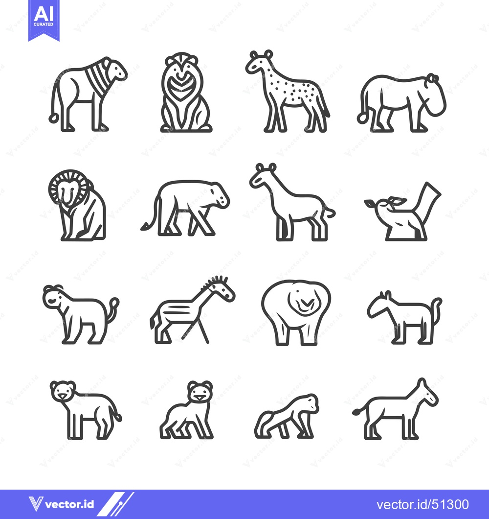 Premium Vector dari Line Art Icons of African Wildlife Animals