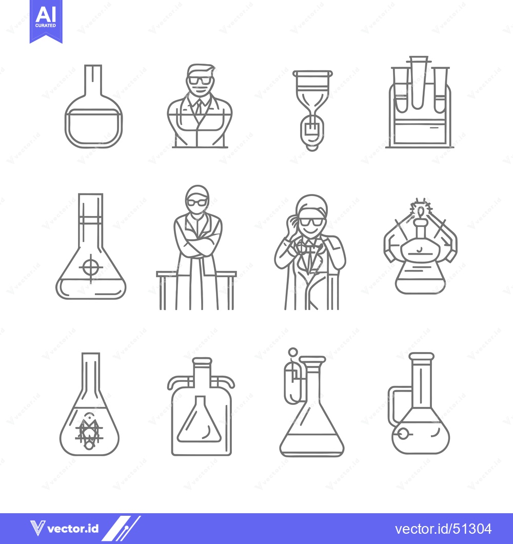 Premium Vector dari Line art icons of chemistry lab equipment and scientists