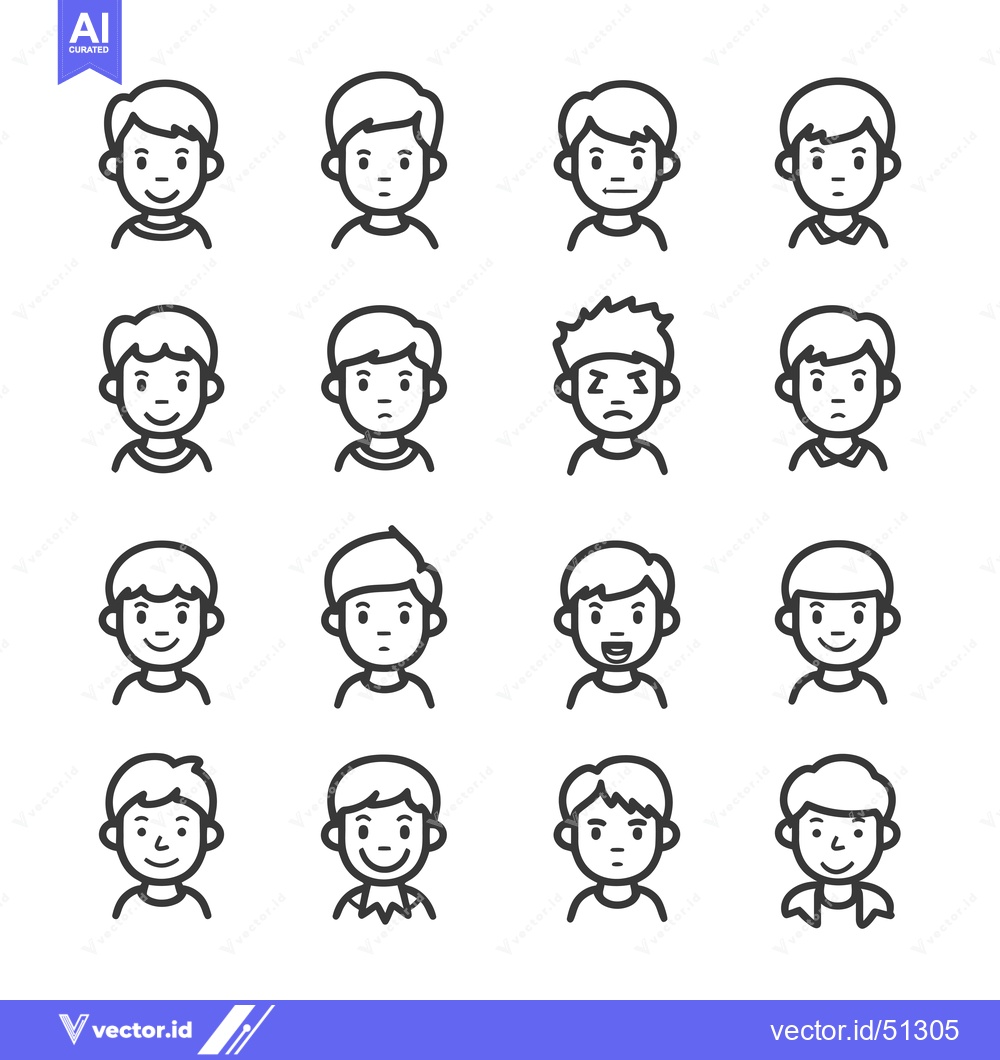 Premium Vector of Line Art Icons of Different Male Facial Expressions
