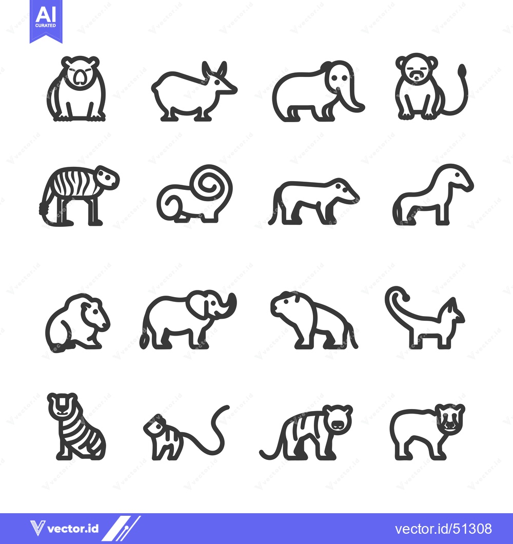Premium Vector of Line art icons of different wild animals
