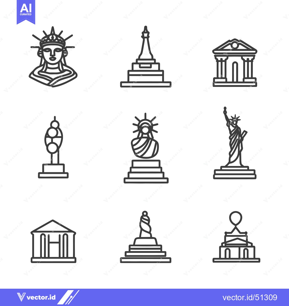 Premium Vector of Line Art Icons of Famous Landmarks