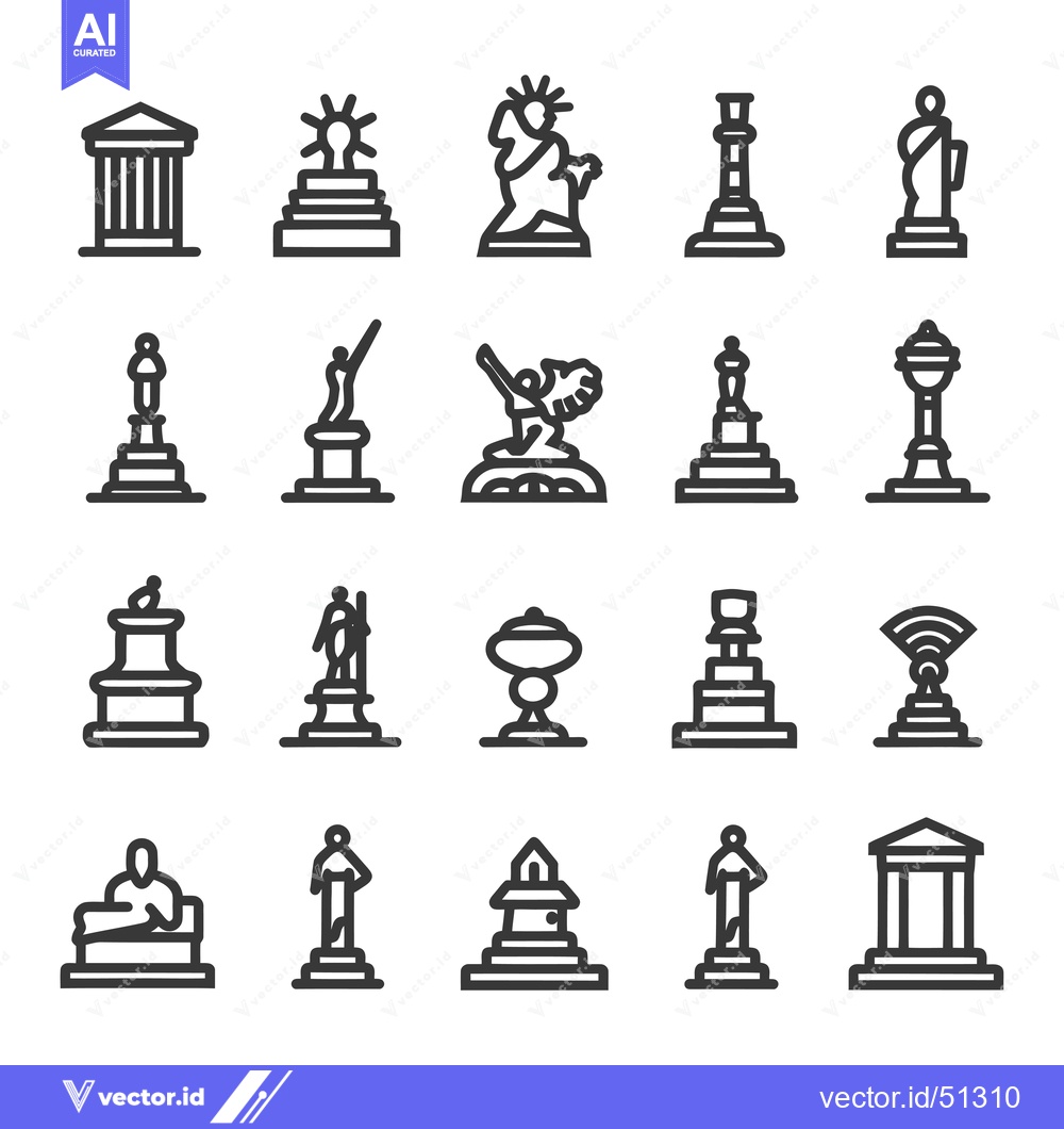 Premium Vector dari Line Art Icons of Famous Statues and Monuments