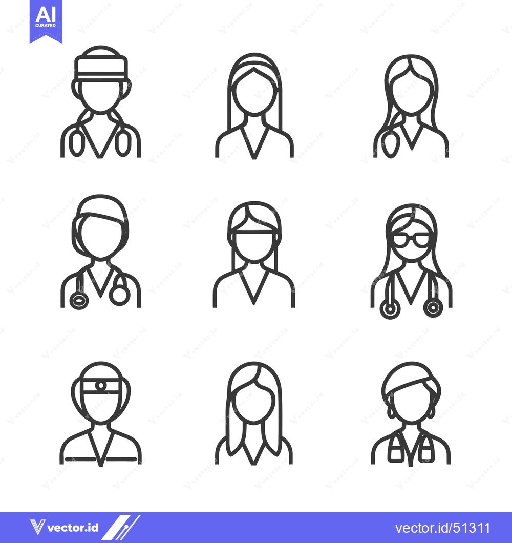 Premium Vector dari Line Art Icons of Female Doctors and Nurses