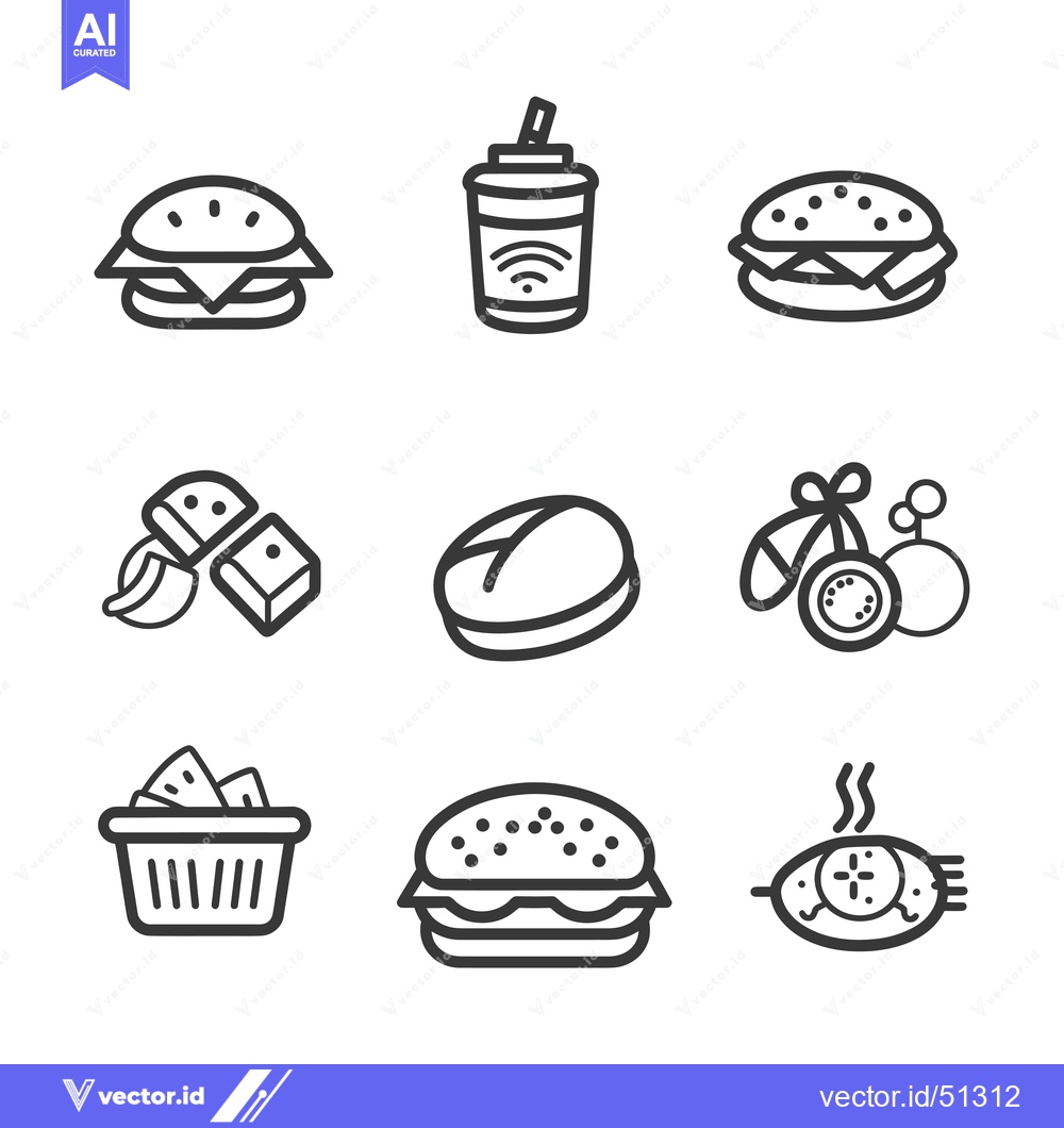Premium Vector of Line Art Icons of Food and Drink