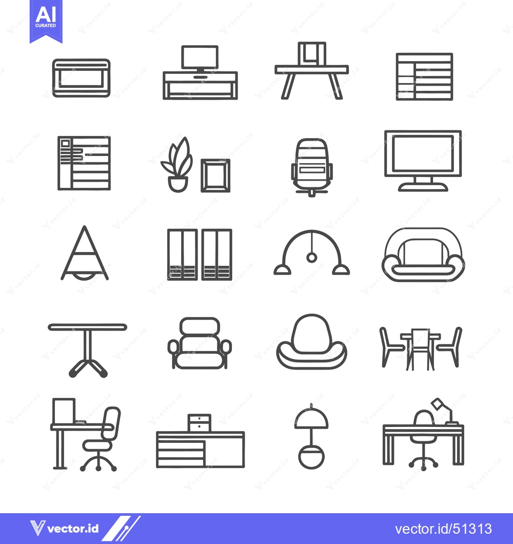 Premium Vector of Line Art Icons of Furniture and Home Decor Items