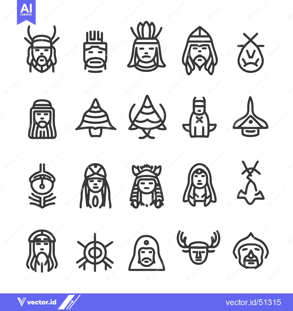 Premium Vector of Line Art Icons of Indigenous Peoples and Cultures