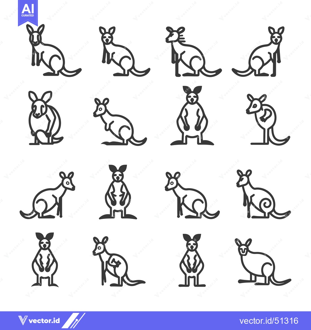Premium Vector of Line art icons of kangaroos in various poses