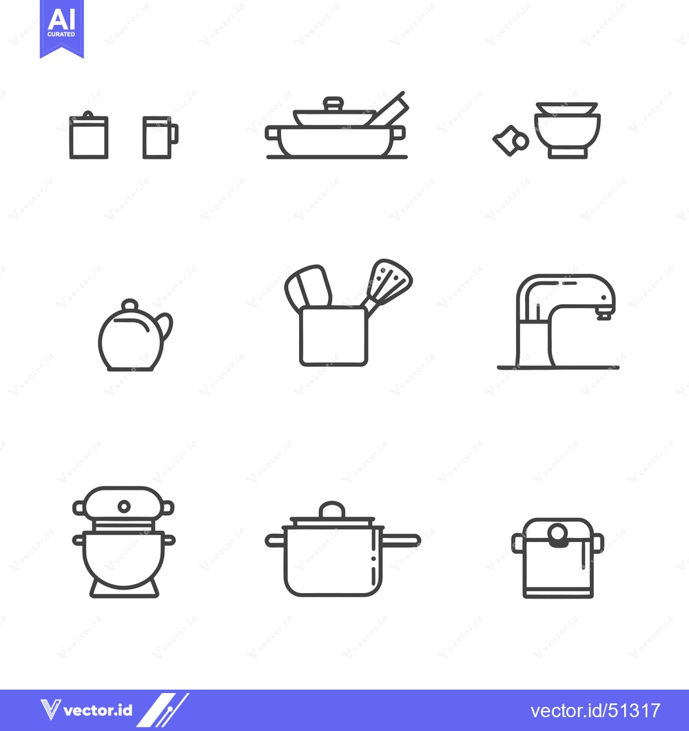 Premium Vector of Line Art Icons of Kitchen Utensils and Appliances