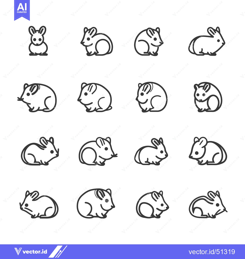 Premium Vector dari Line Art Icons of Mice and Rabbits in Various Poses