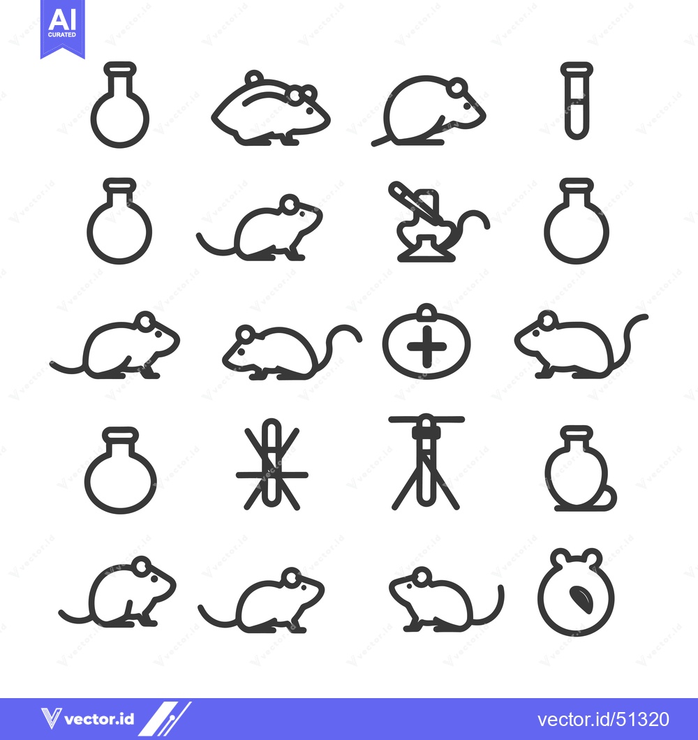 Premium Vector dari Line Art Icons of Mice, Lab Equipment, and Research Symbols