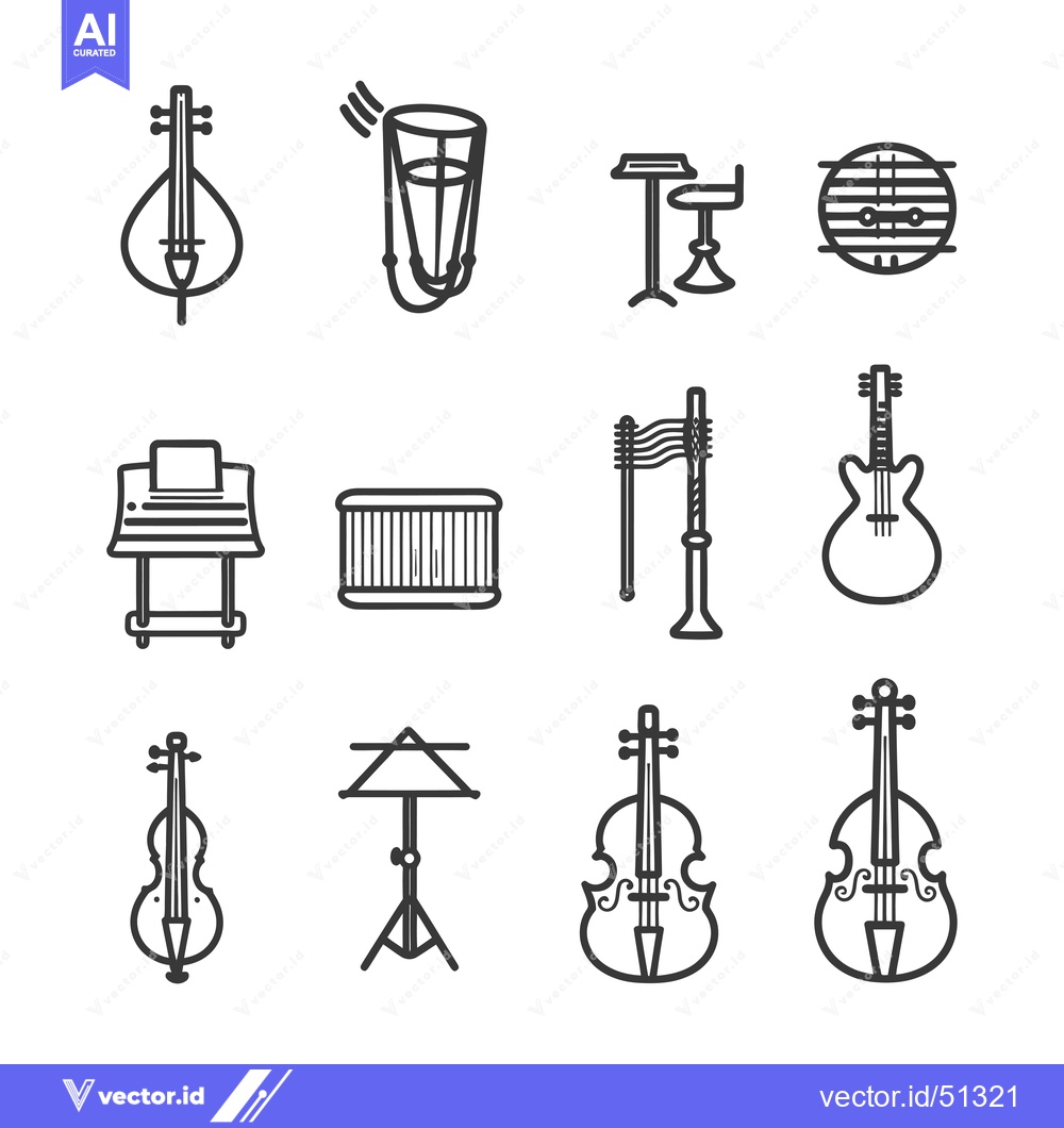 Premium Vector dari Line Art Icons of Musical Instruments and Accessories