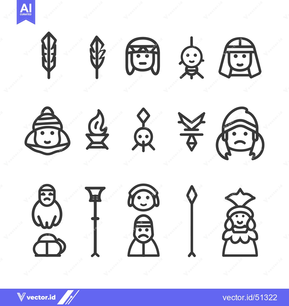 Premium Vector of Line Art Icons of Native American Culture