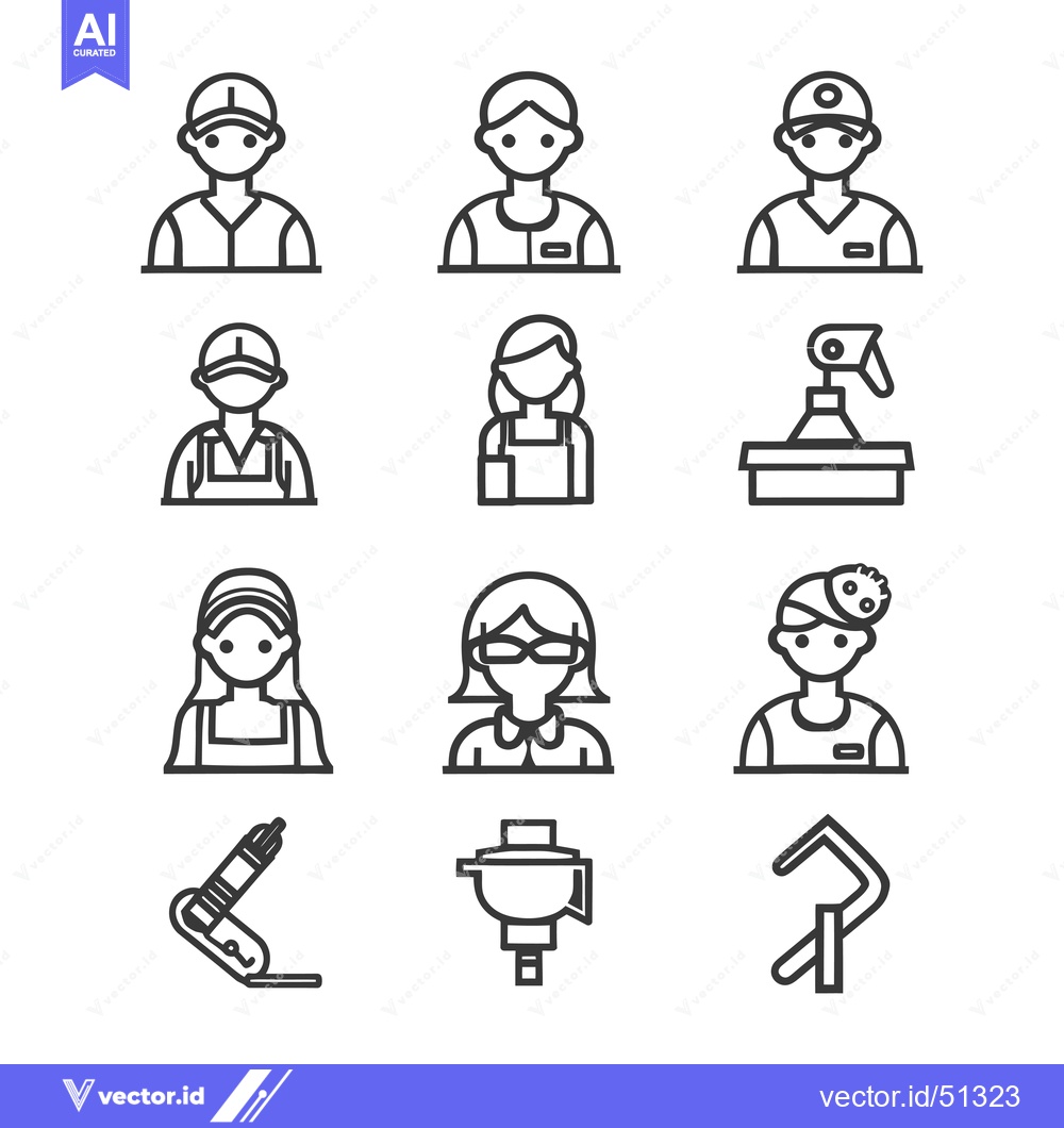 Premium Vector dari Line Art Icons of People and Objects