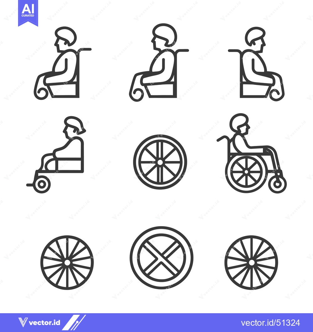 Premium Vector dari Line Art Icons of People in Wheelchairs and Wheels