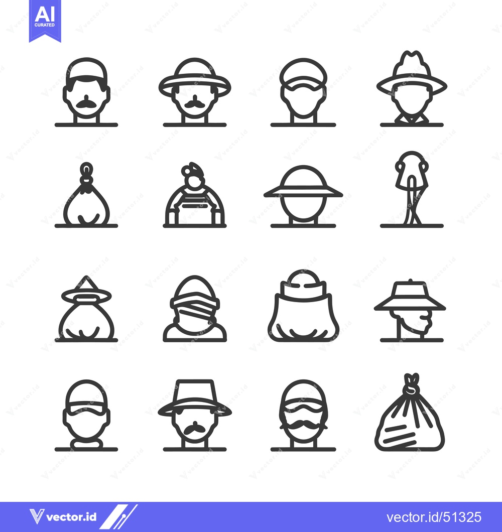 Premium Vector dari Line Art Icons of People Wearing Various Hats and Bags