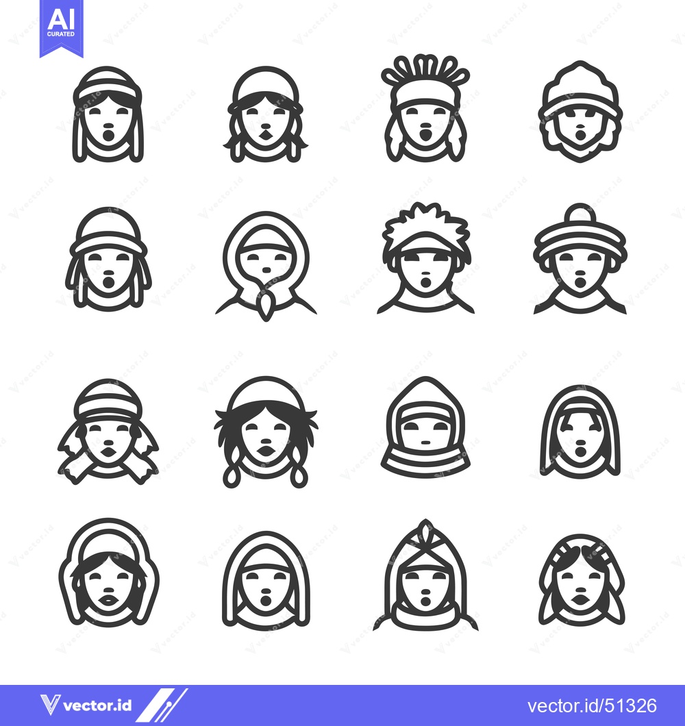 Premium Vector of Line Art Icons of People Wearing Winter Headwear