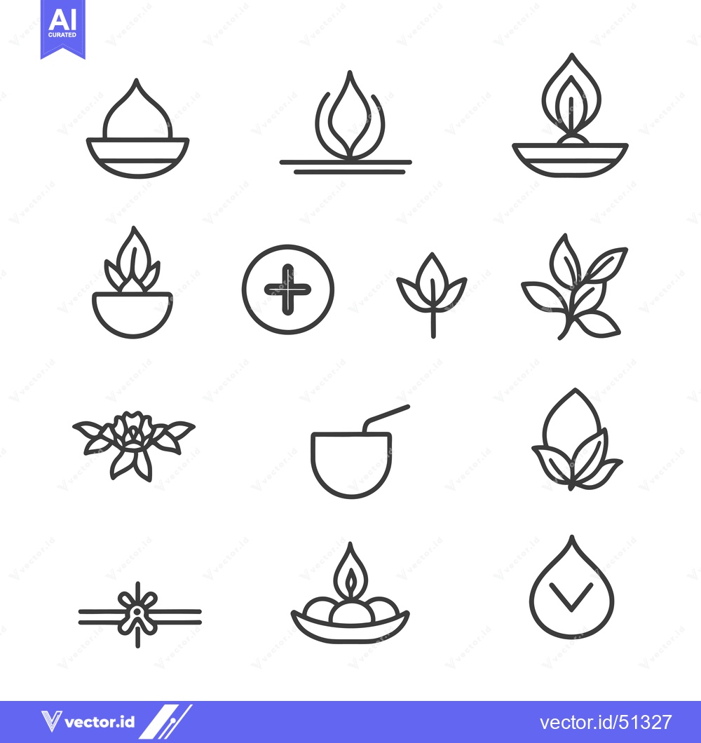 Premium Vector dari Line Art Icons of Plants, Flowers, and Candles