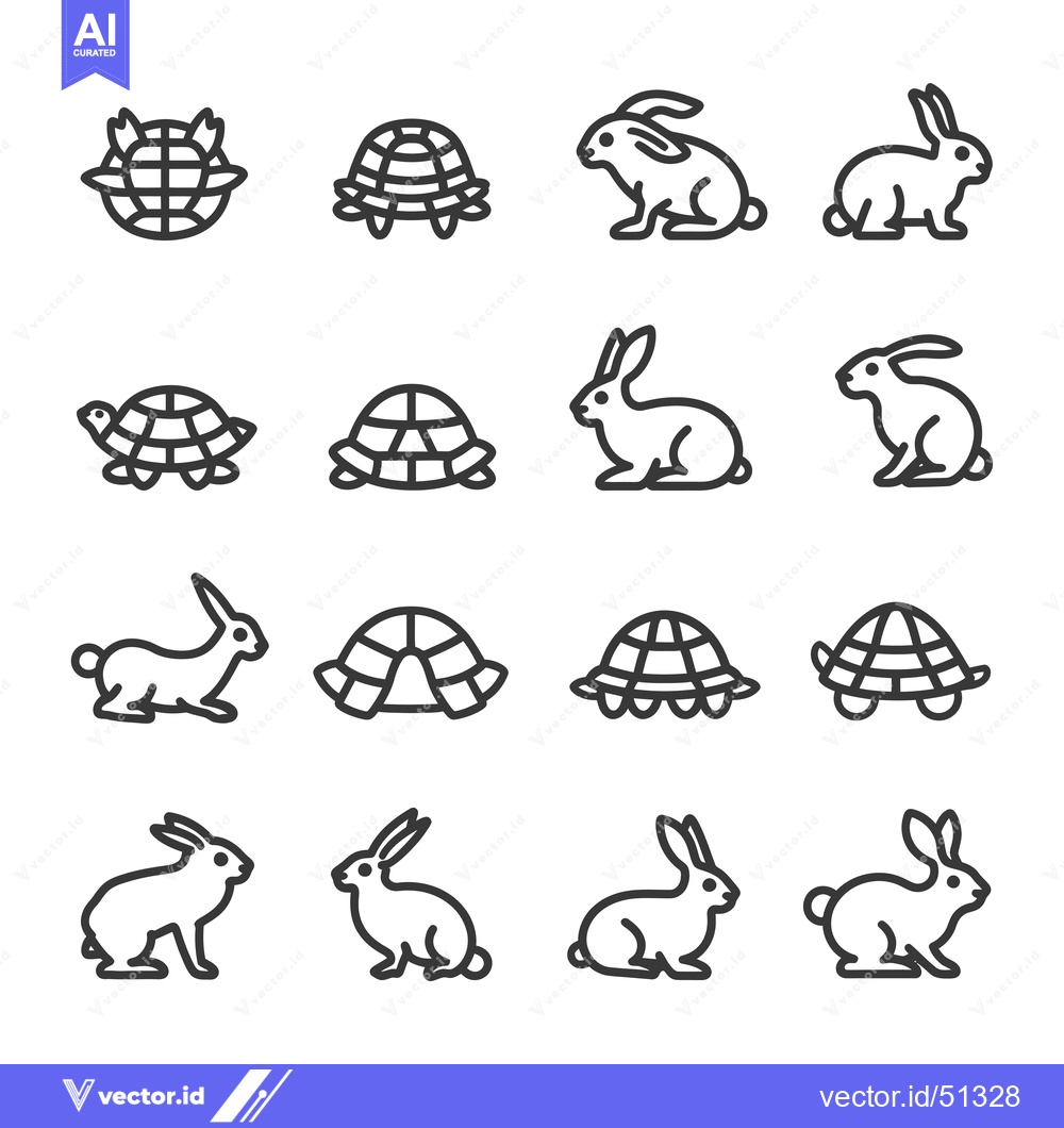 Premium Vector of Line Art Icons of Rabbits and Turtles