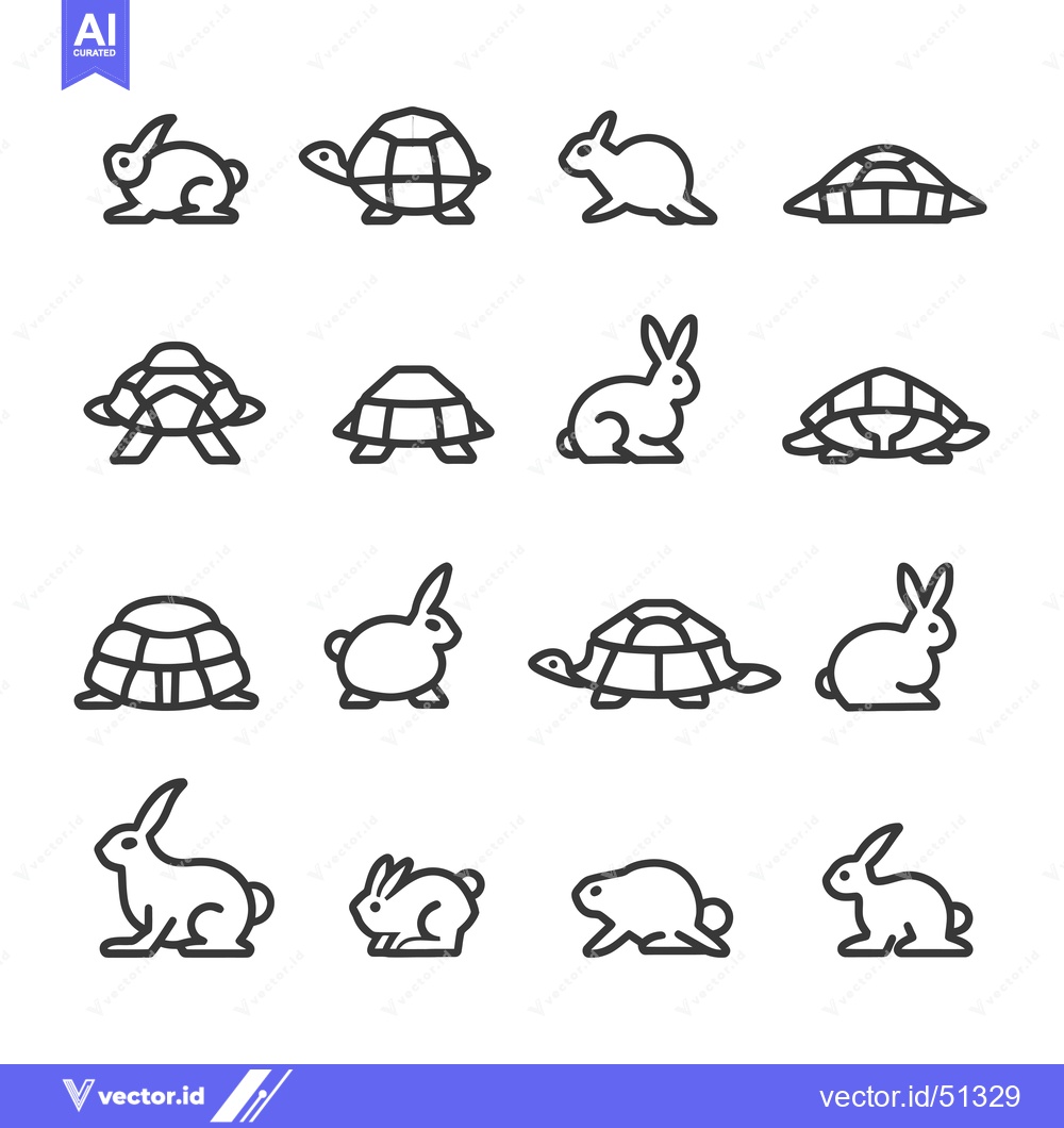 Premium Vector dari Line art icons of rabbits and turtles in various positions