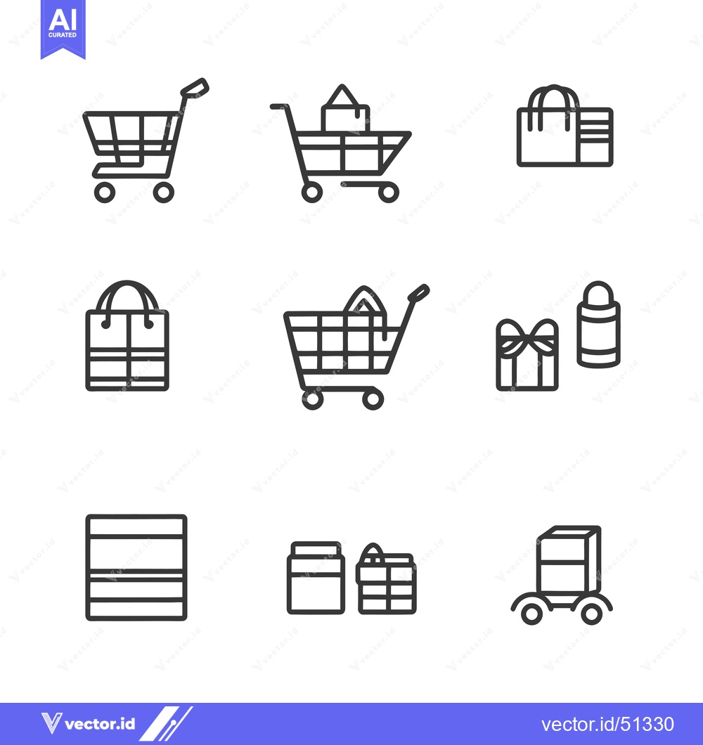 Premium Vector dari Line Art Icons of Shopping Carts, Bags, and Gifts