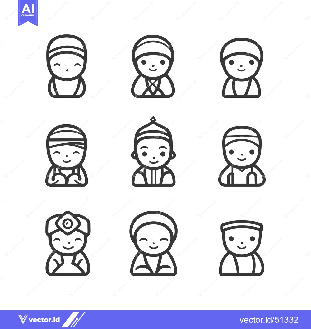 Premium Vector dari Line art icons of smiling people wearing various headwear