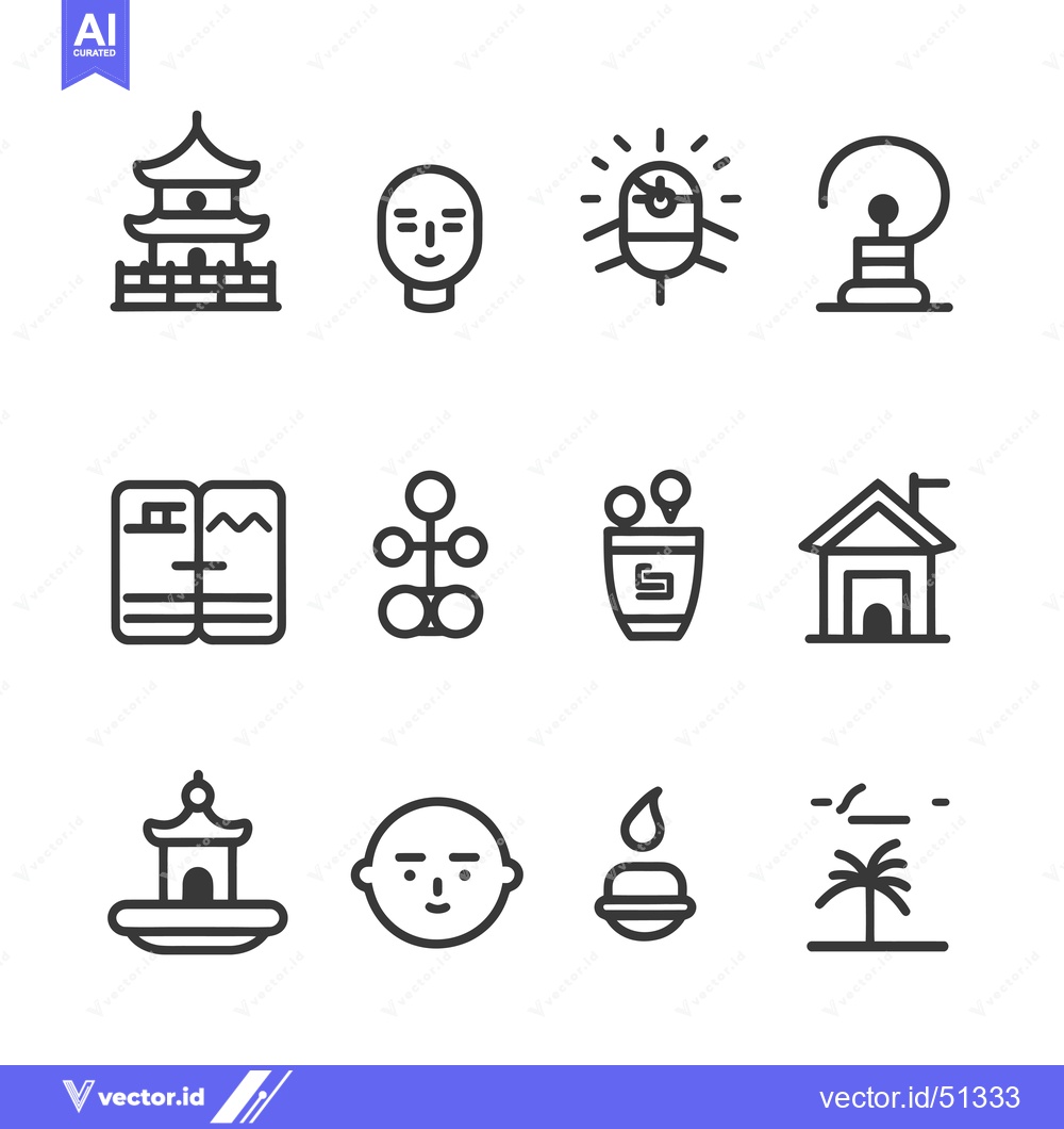 Premium Vector of Line Art Icons of Traditional Asian and Cultural Elements