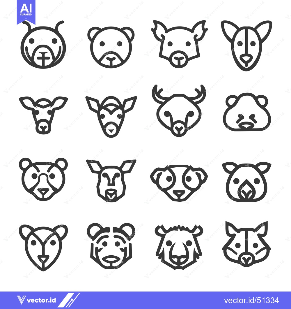 Premium Vector of Line Art Icons of Various Animal Faces
