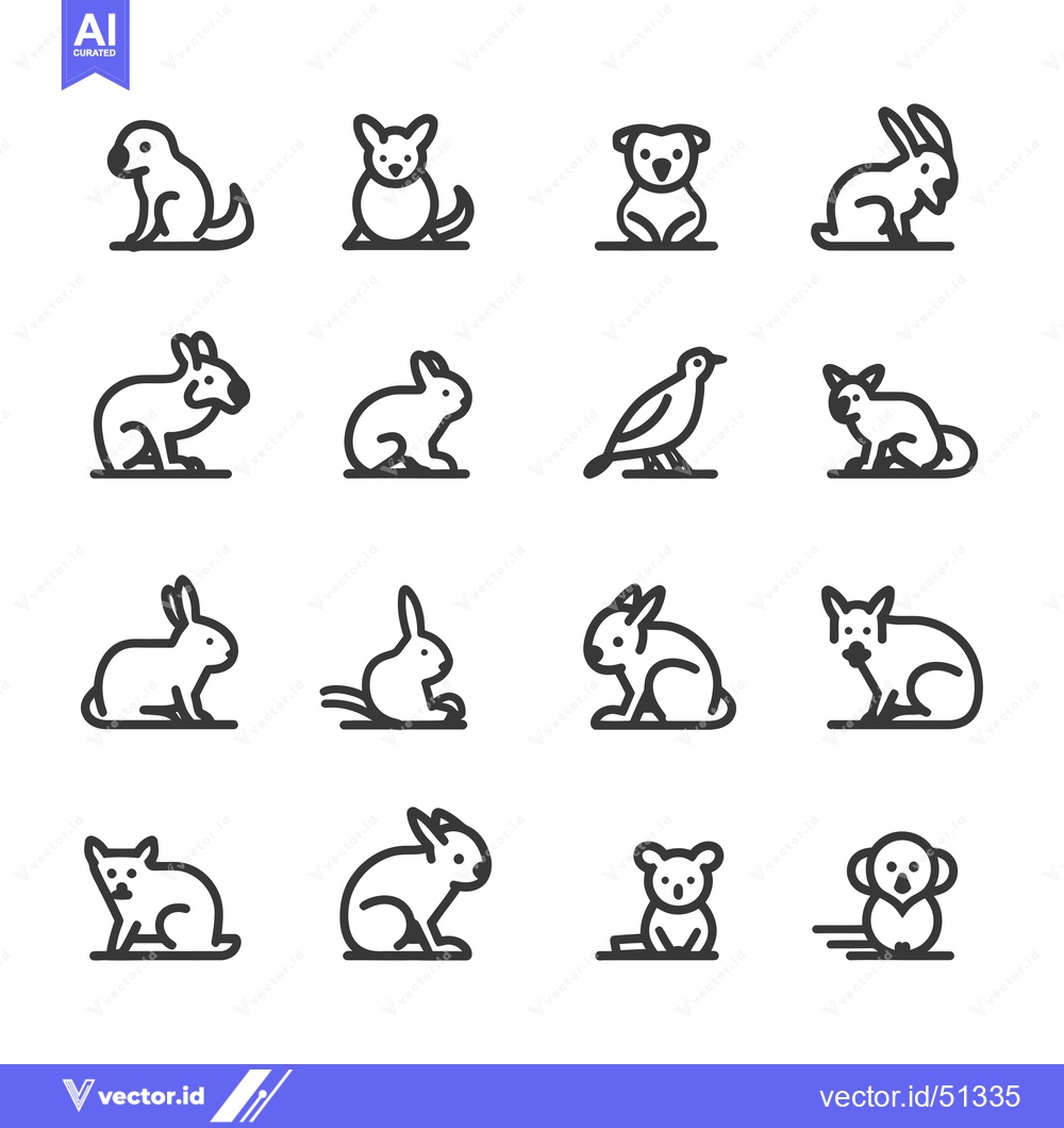 Premium Vector dari Line Art Icons of Various Animals in Sitting Poses