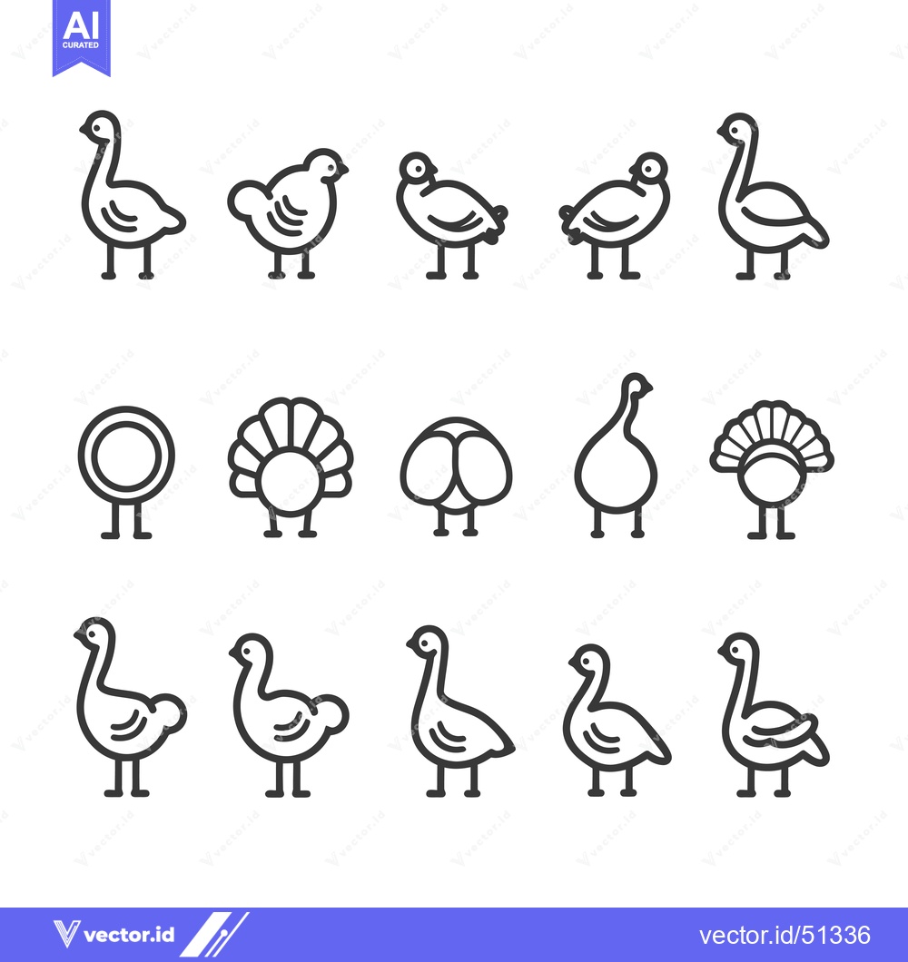 Premium Vector dari Line Art Icons of Various Birds and Poultry