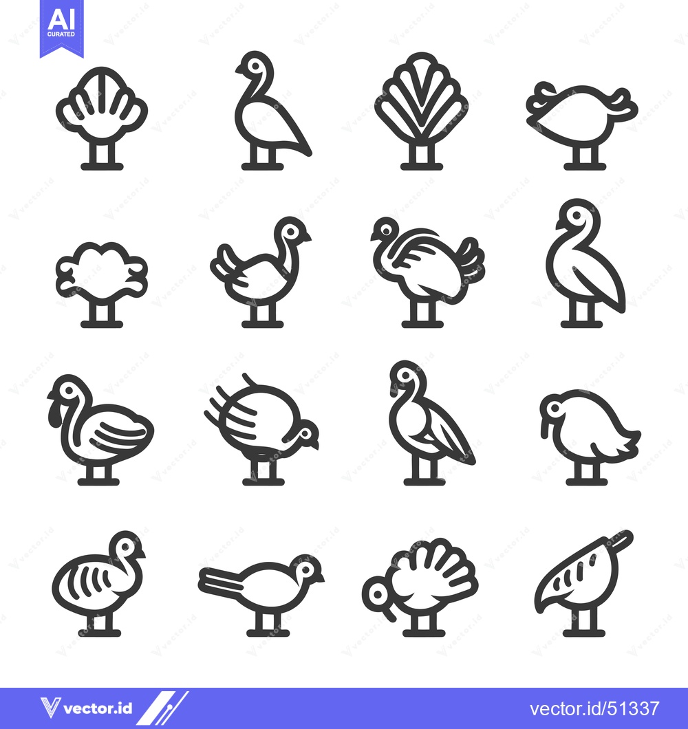 Premium Vector of Line Art Icons of Various Bird Species