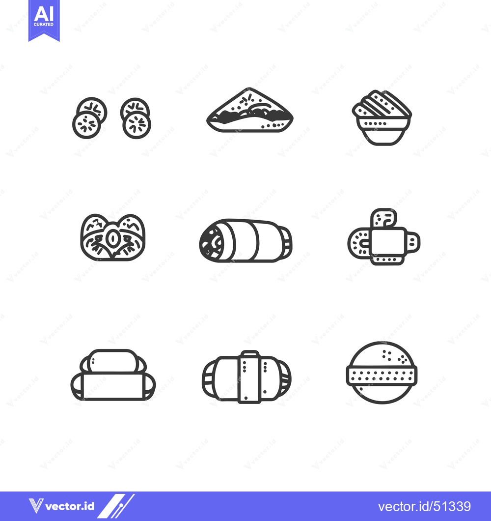 Premium Vector dari Line Art Icons of Various Food Items