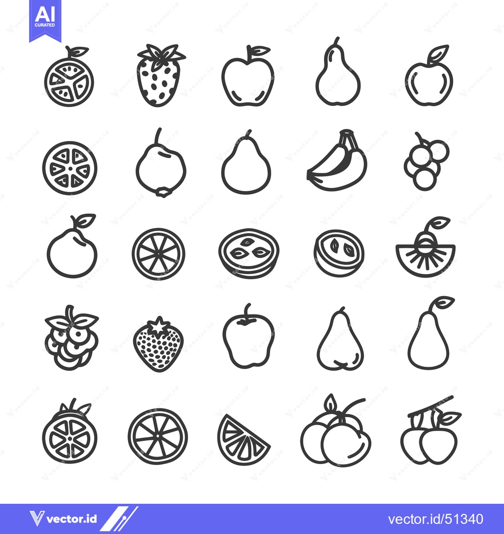 Premium Vector dari Line Art Icons of Various Fruits and Berries