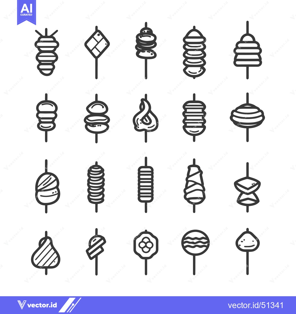 Premium Vector dari Line Art Icons of Various Skewers with Different Toppings