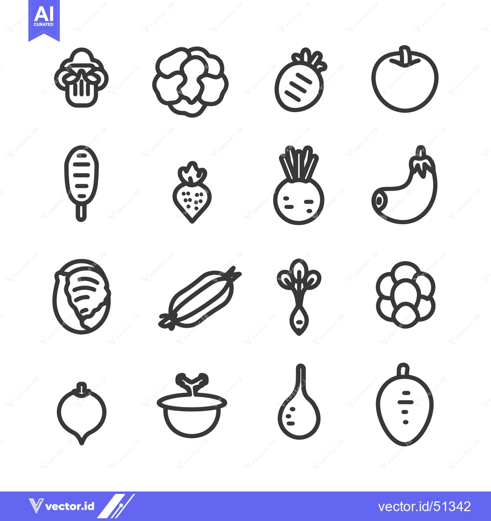 Premium Vector dari Line Art Icons of Various Vegetables and Fruits