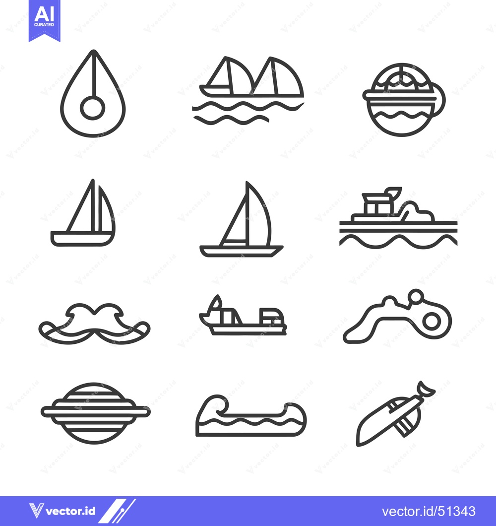 Premium Vector of Line Art Icons of Various Watercraft and Marine Objects