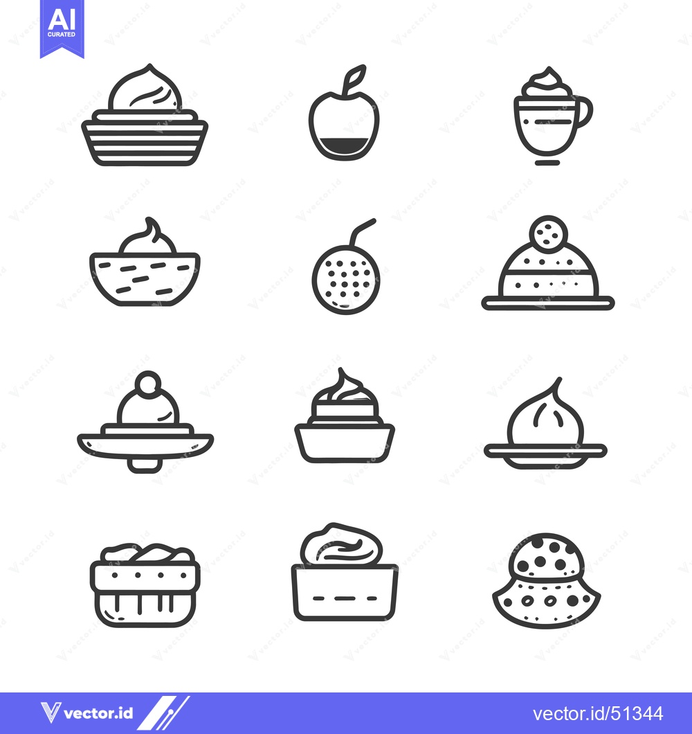 Premium Vector dari Line Art Icons of Whipped Cream Desserts and Drinks