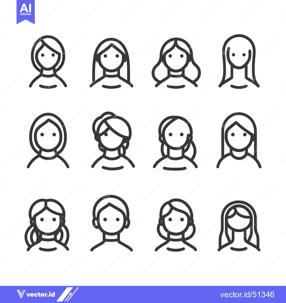 Premium Vector of Line art icons of women with various hairstyles