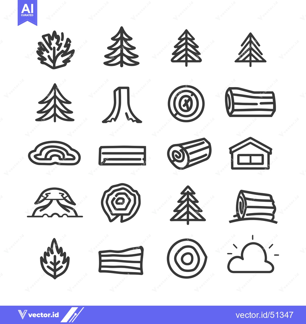 Premium Vector dari Line Art Icons Representing Various Stages of Tree Growth and Wood Pro