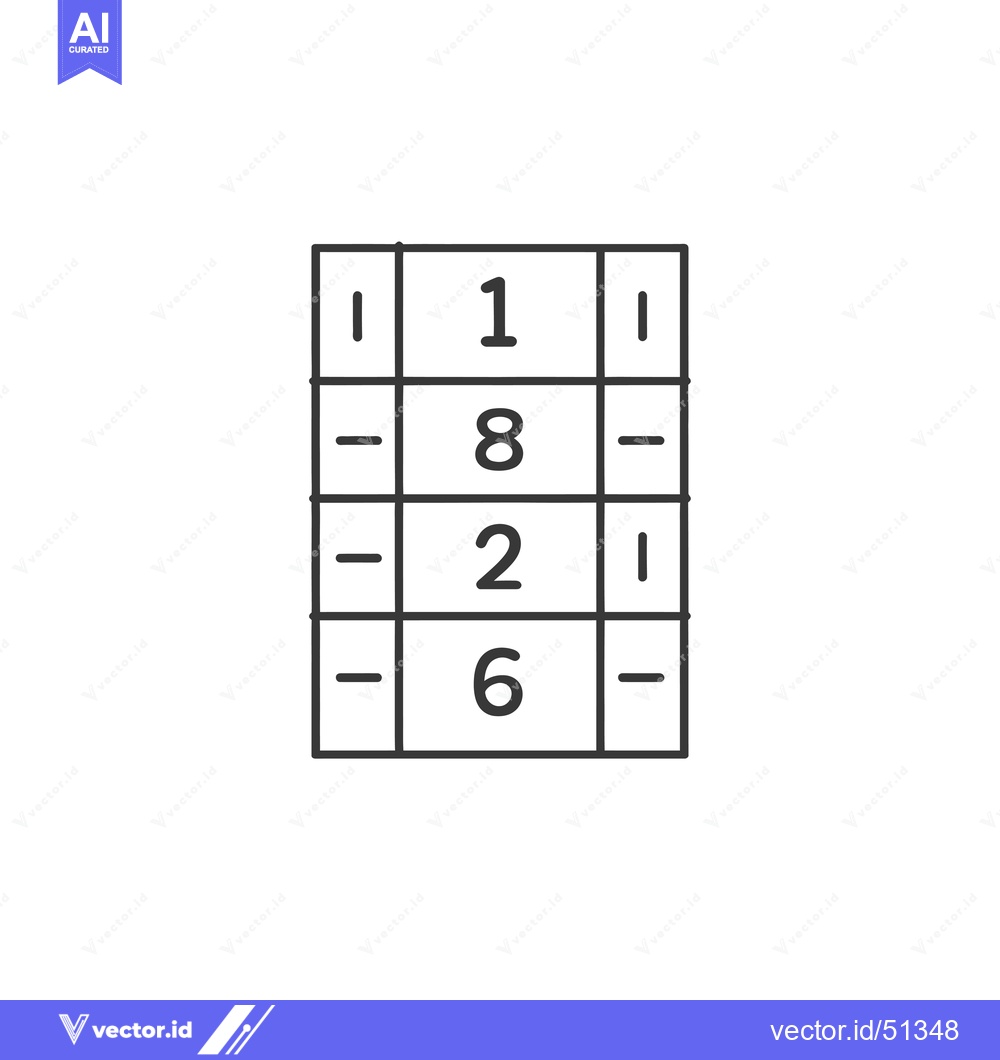 Premium Vector dari Line art illustration of a 4x3 grid with numbers 1, 8, 2, and 6 inside