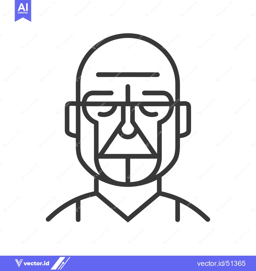 Premium Vector dari Line art illustration of a bald man with glasses