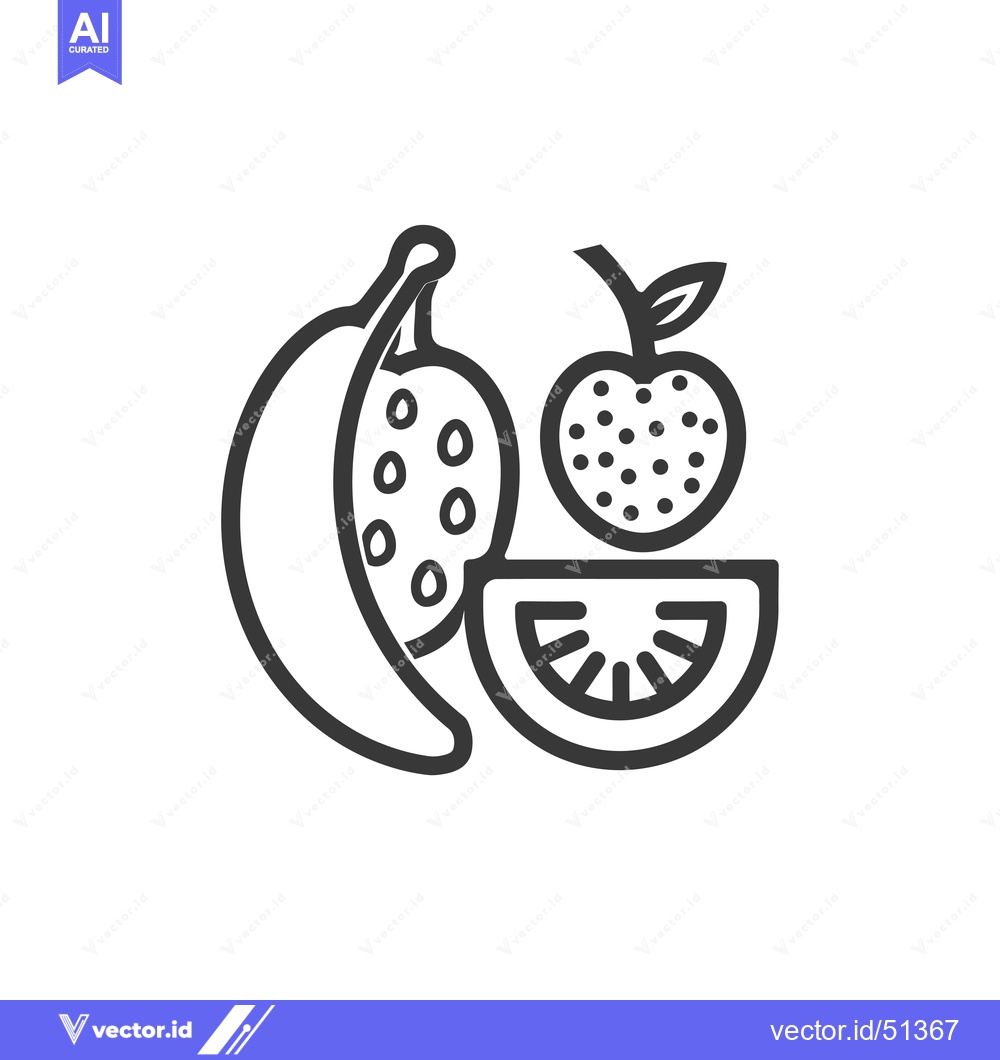 Premium Vector of Line Art Illustration of a Banana, Apple, and Watermelon Slice