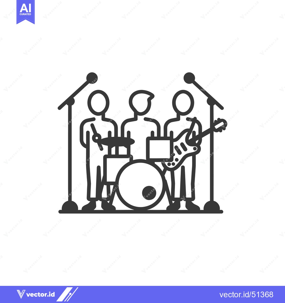 Premium Vector of Line Art Illustration of a Band Performing with a Drummer, Guitarist,