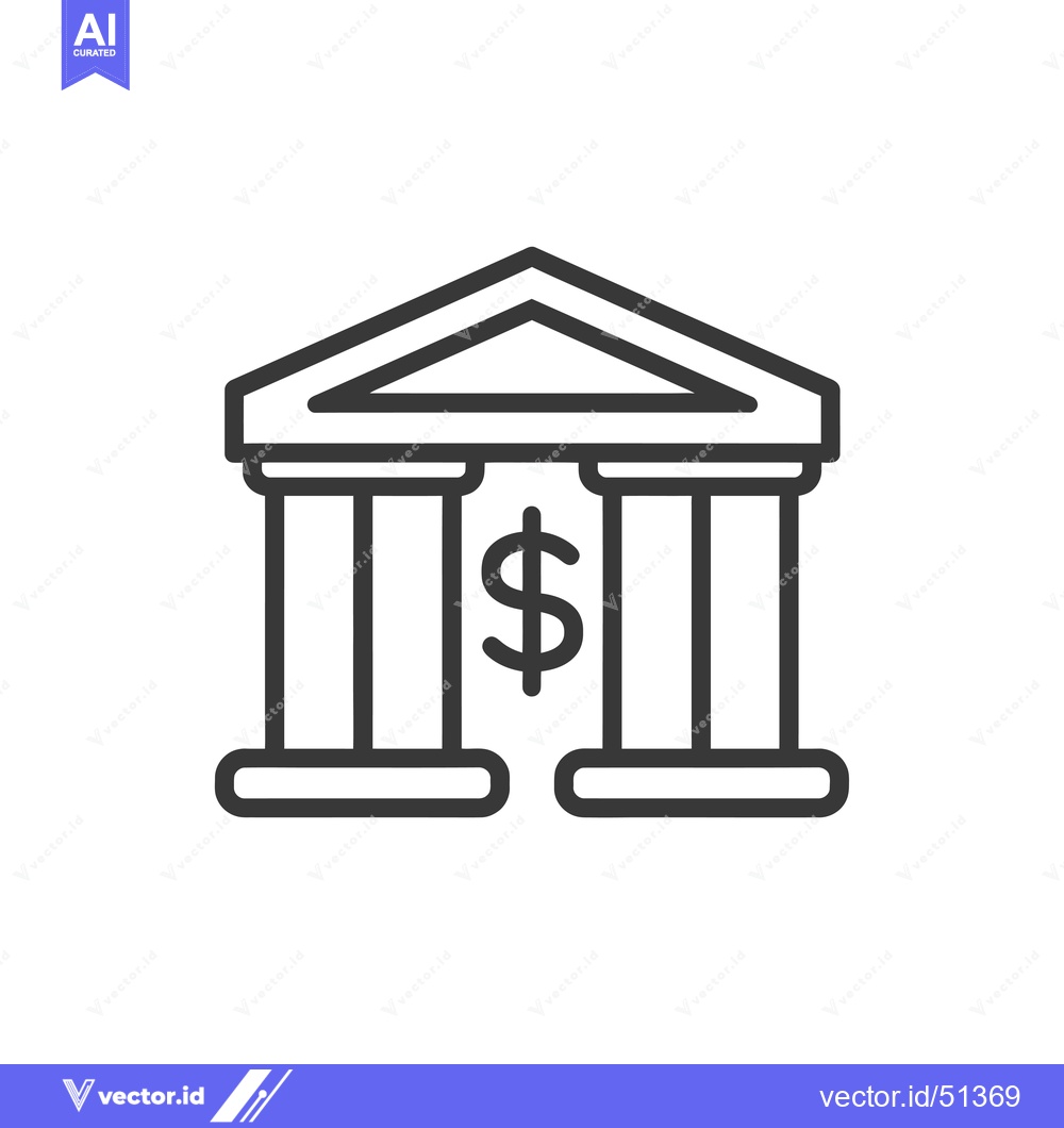 Premium Vector dari Line Art Illustration of a Bank Building with a Dollar Sign