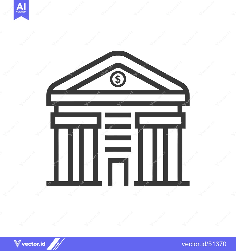 Premium Vector of Line Art Illustration of a Bank Building with a Dollar Sign